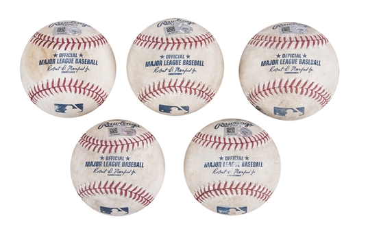 Lot of (5) 2017 New York Yankees Game Used Baseballs Used During Aaron Judges Record Breaking Rookie Season (MLB Authentication)